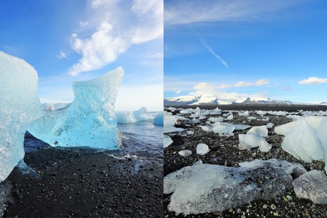 50 Shades of Blue (left) & Ice fragments, scattered like broken glass (right)