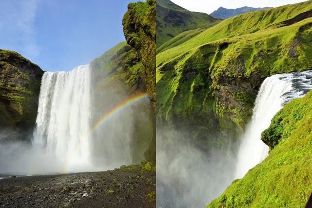 Chasing rainbows low (left) & Gushing falls above (right)